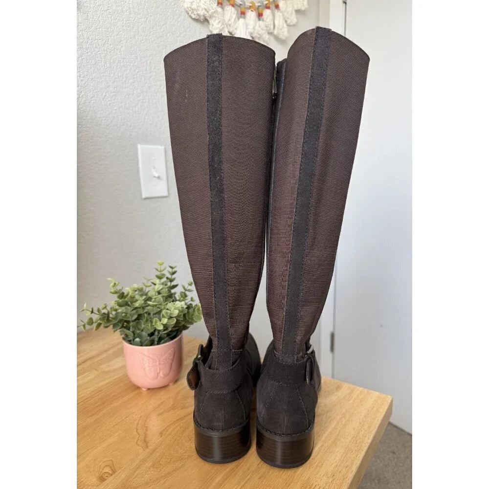DONALD J PLINER Beso Brushed Suede Knee High Riding Buckle Boots Brown Western